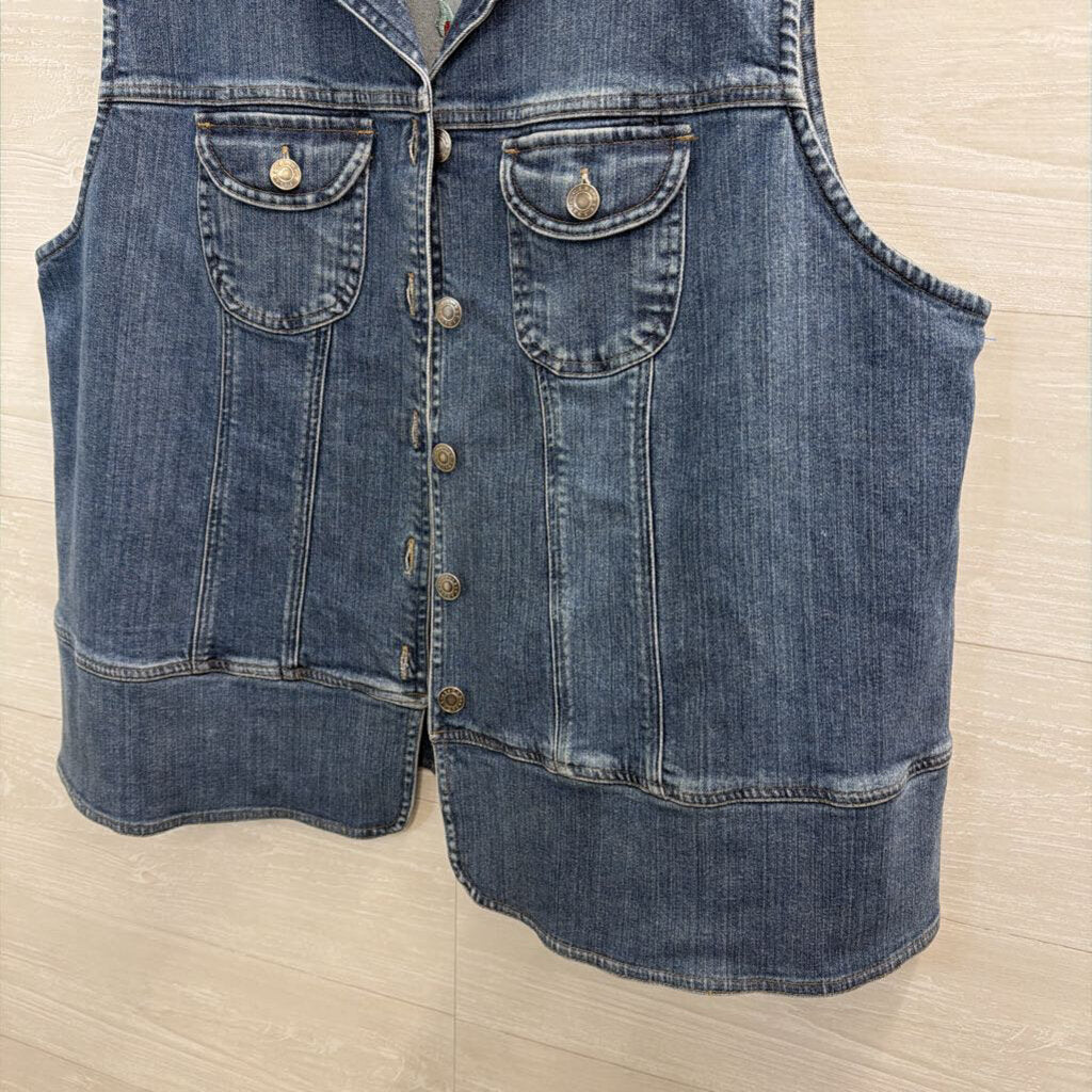 CJ Banks Medium Wash Denim Embroidered Back Vest Top 1X