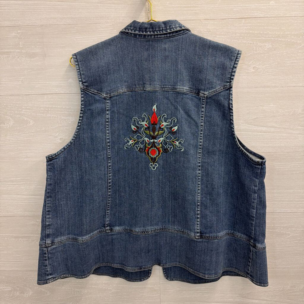 CJ Banks Medium Wash Denim Embroidered Back Vest Top 1X