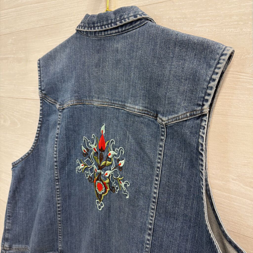 CJ Banks Medium Wash Denim Embroidered Back Vest Top 1X
