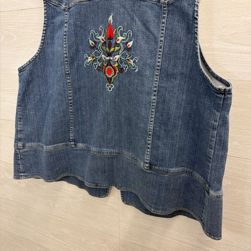 CJ Banks Medium Wash Denim Embroidered Back Vest Top 1X