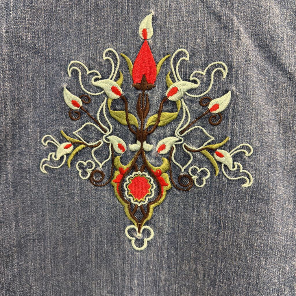 CJ Banks Medium Wash Denim Embroidered Back Vest Top 1X