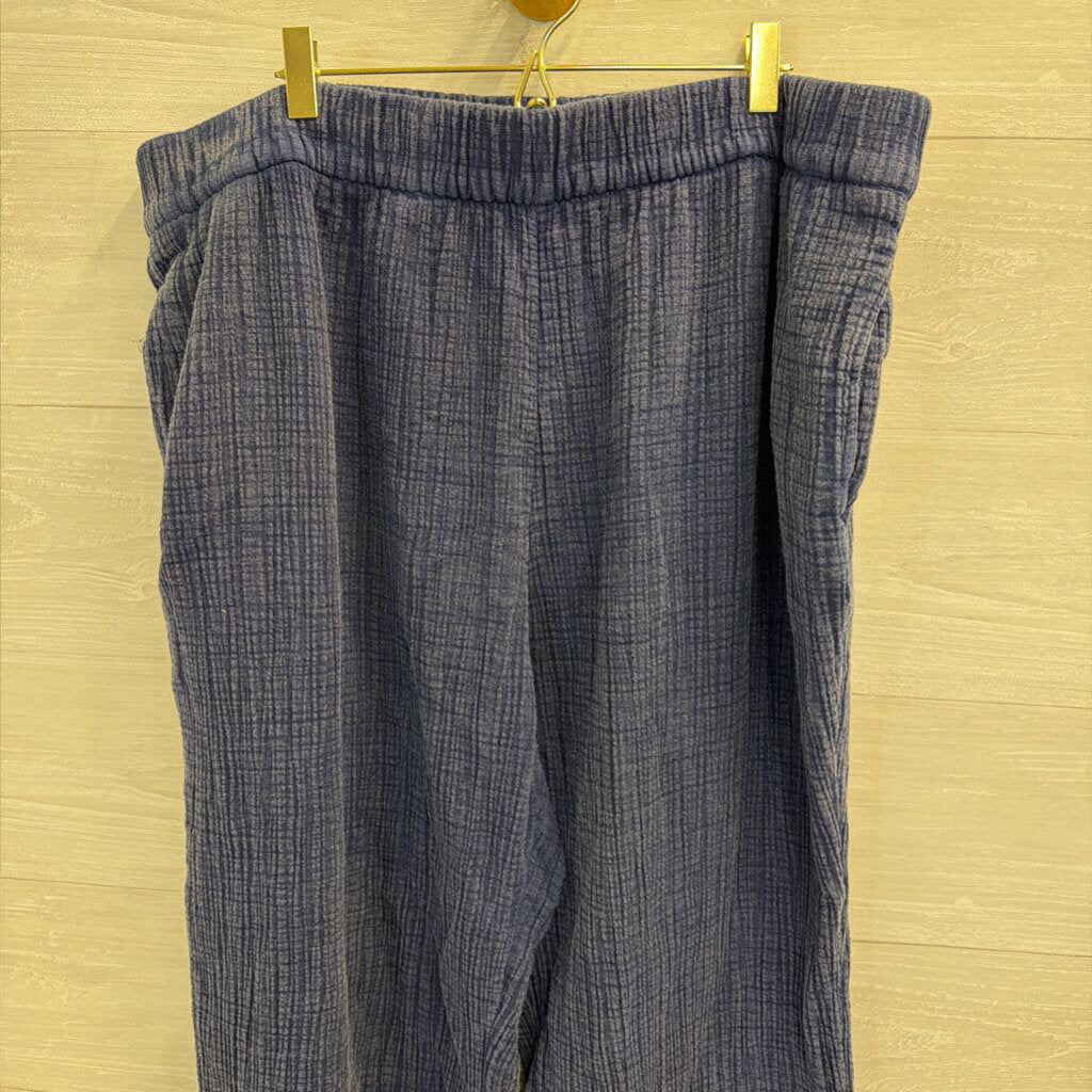 Wonderly Blue Textured Wide Leg Pull On Pants 3X