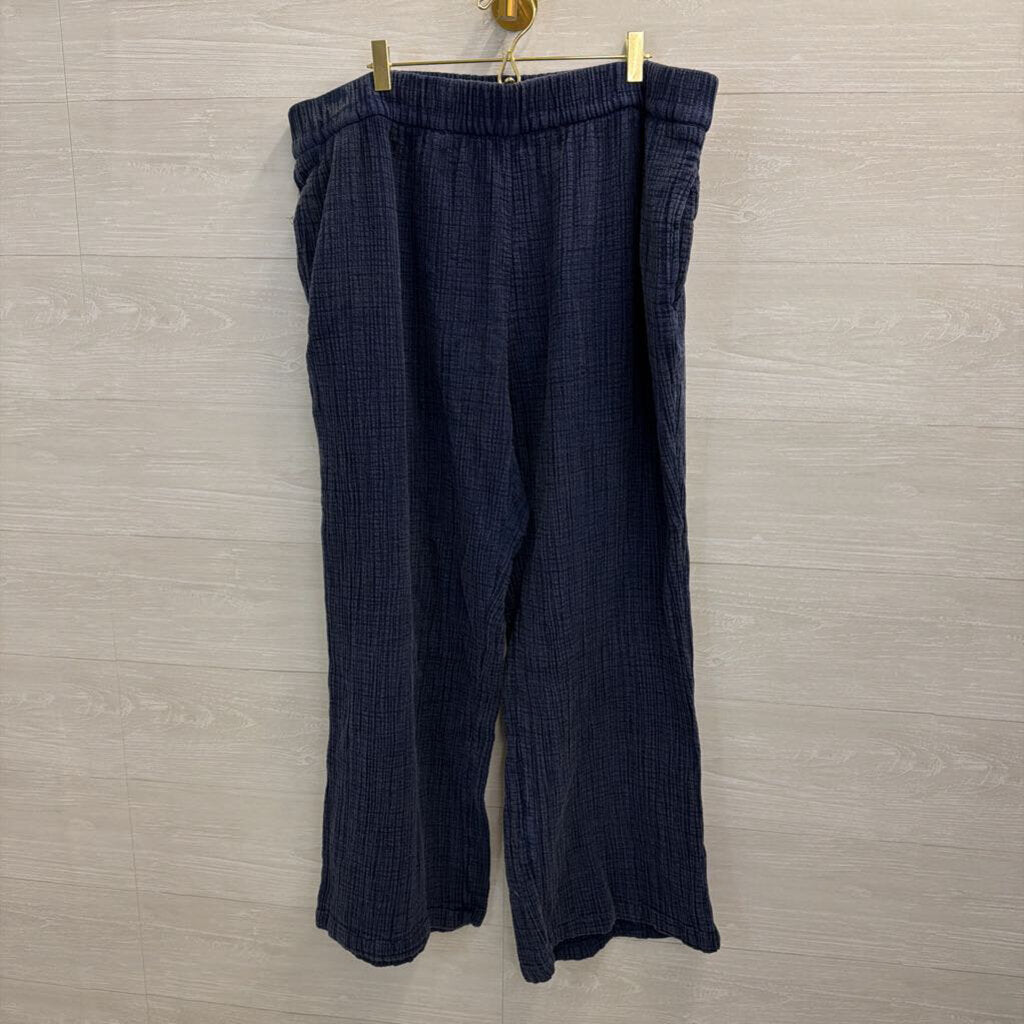 Wonderly Blue Textured Wide Leg Pull On Pants 3X