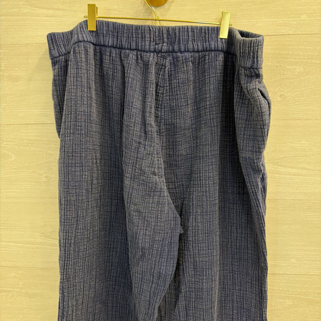 Wonderly Blue Textured Wide Leg Pull On Pants 3X