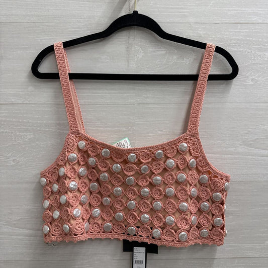 Toccin Pink Crochet Cropped Faux Pearl Andrea Square Neck Tank Large