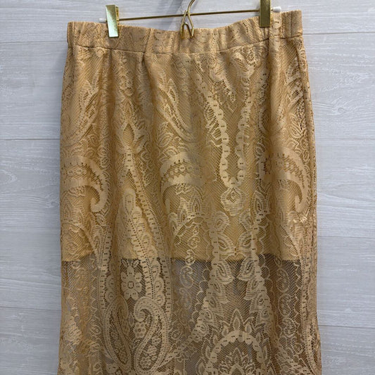 Lucky and Blessed Gold Lace Fringe Hem Maxi Skirt Extra Large