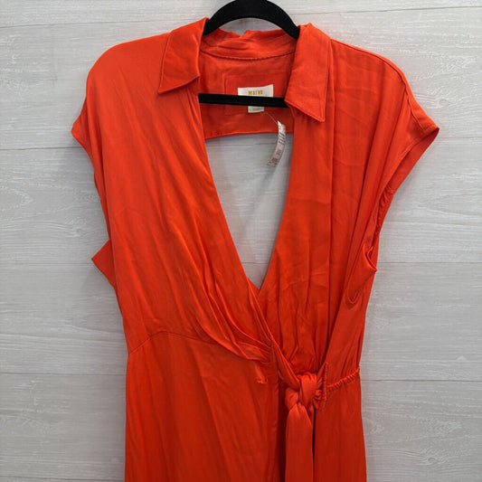 Maeve Coral Silky Key Hole Back Wrap Dress Large