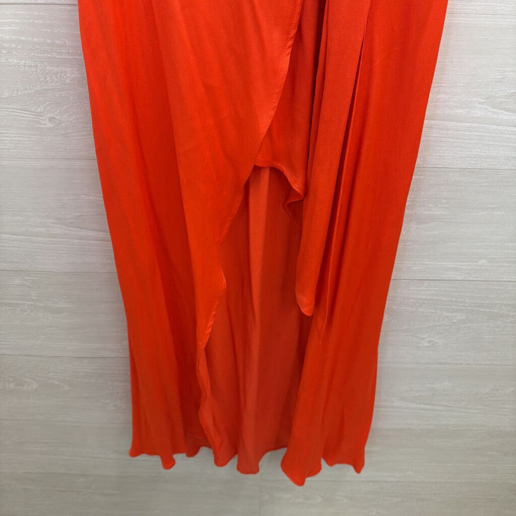 Maeve Coral Silky Key Hole Back Wrap Dress Large