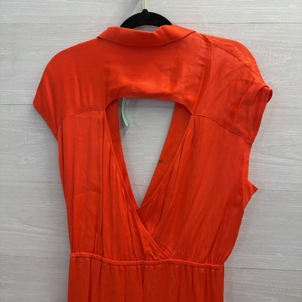 Maeve Coral Silky Key Hole Back Wrap Dress Large