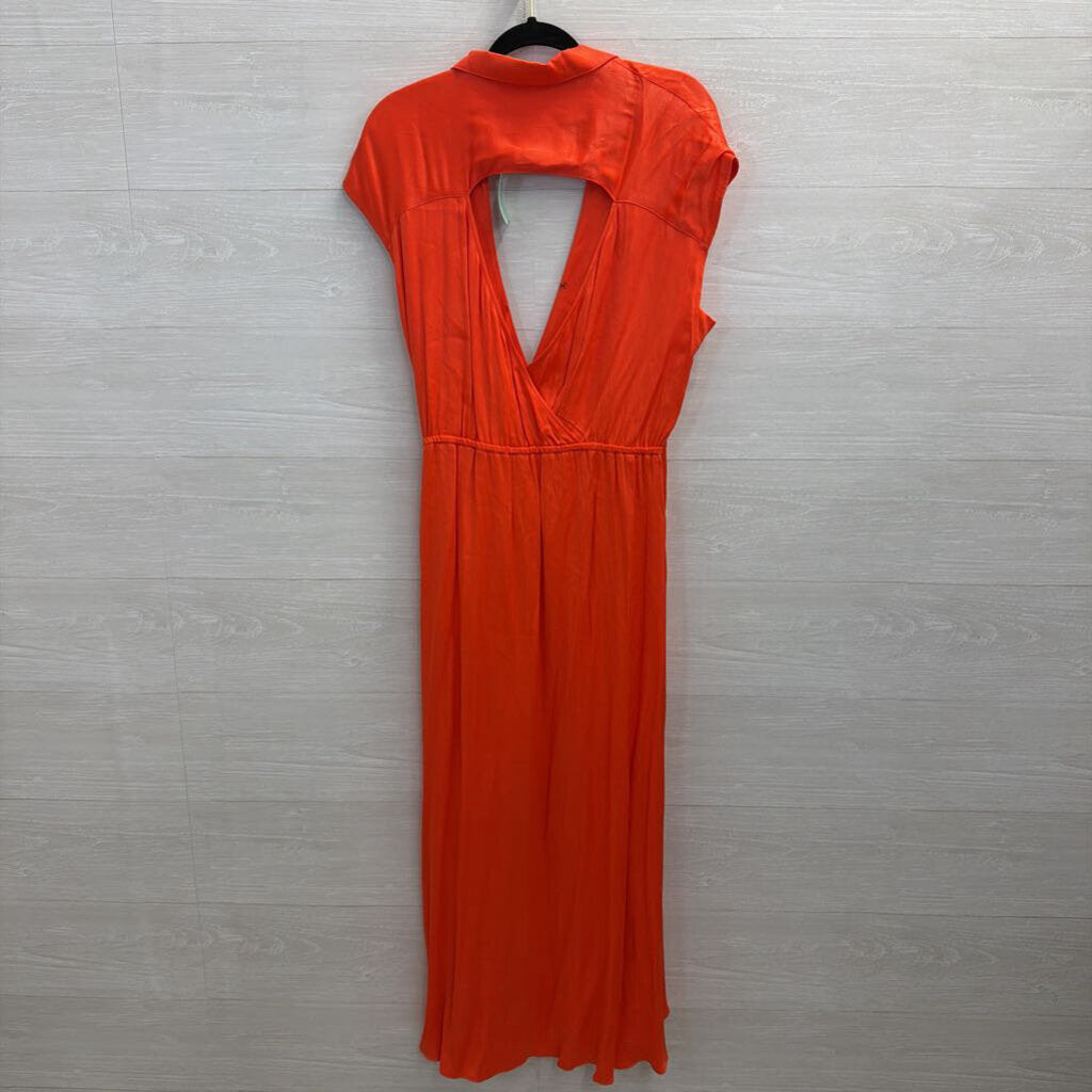 Maeve Coral Silky Key Hole Back Wrap Dress Large