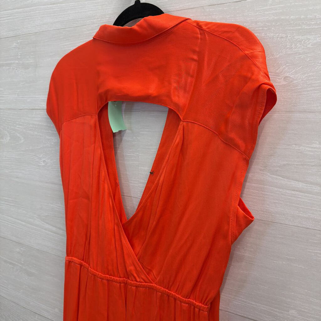 Maeve Coral Silky Key Hole Back Wrap Dress Large