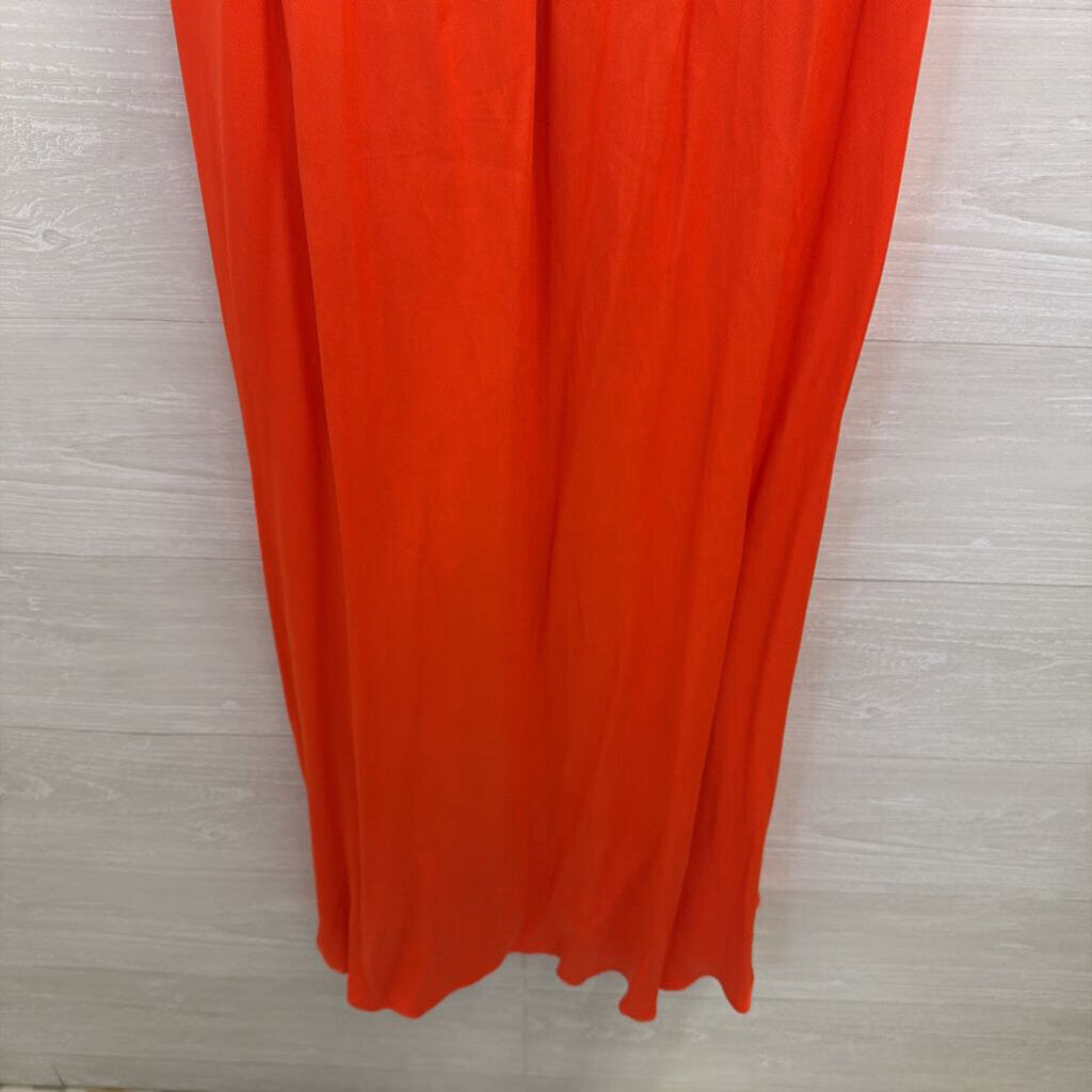 Maeve Coral Silky Key Hole Back Wrap Dress Large