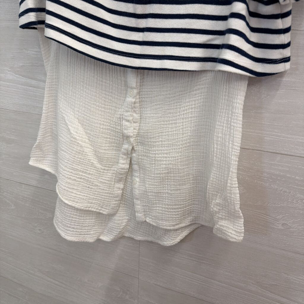 Anthropologie Navy/ White Striped Off Shoulder Layered Top Medium