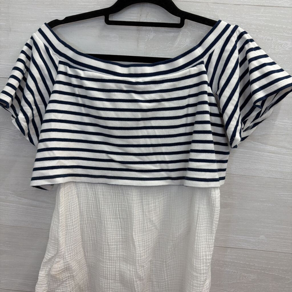 Anthropologie Navy/ White Striped Off Shoulder Layered Top Medium