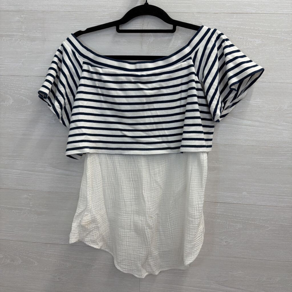 Anthropologie Navy/ White Striped Off Shoulder Layered Top Medium