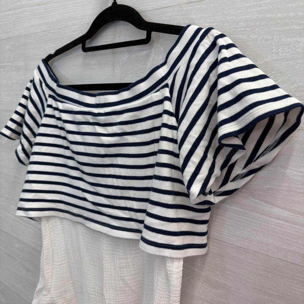 Anthropologie Navy/ White Striped Off Shoulder Layered Top Medium