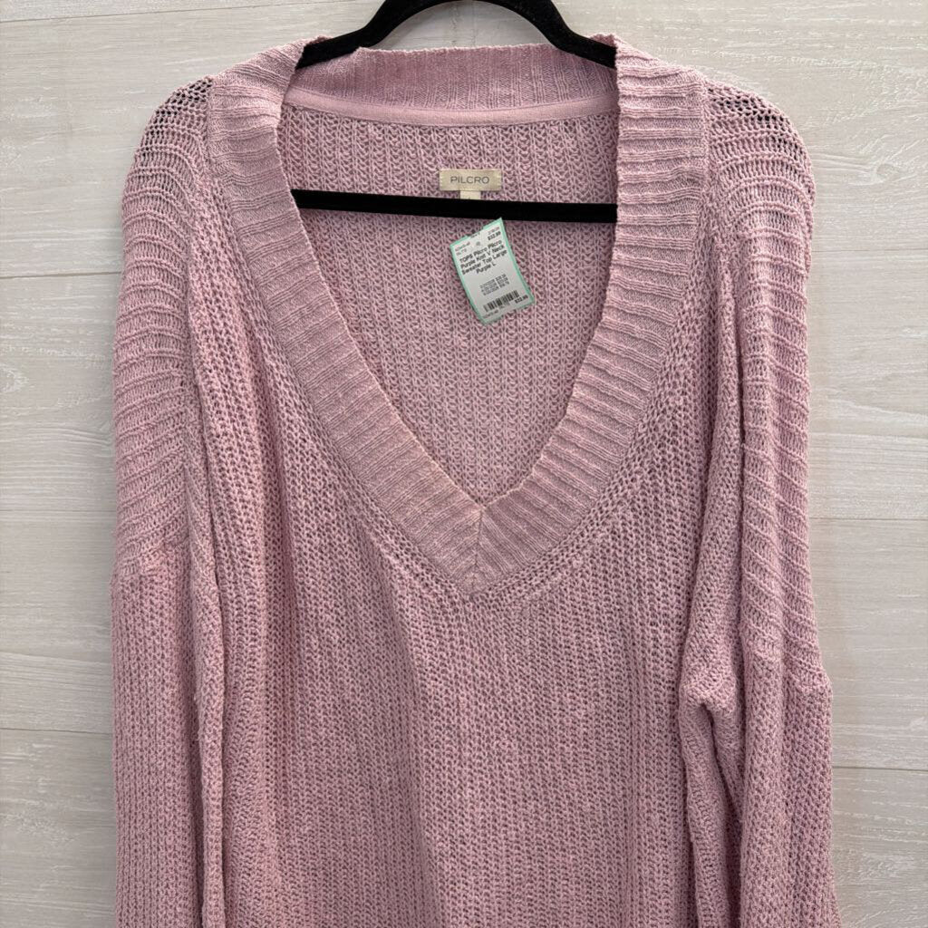 Pilcro Purple Knit V Neck Sweater Top Large
