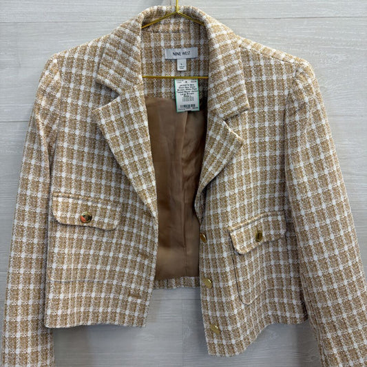 Nine West Brown/ White Plaid Tweed Blazer Jacket Large