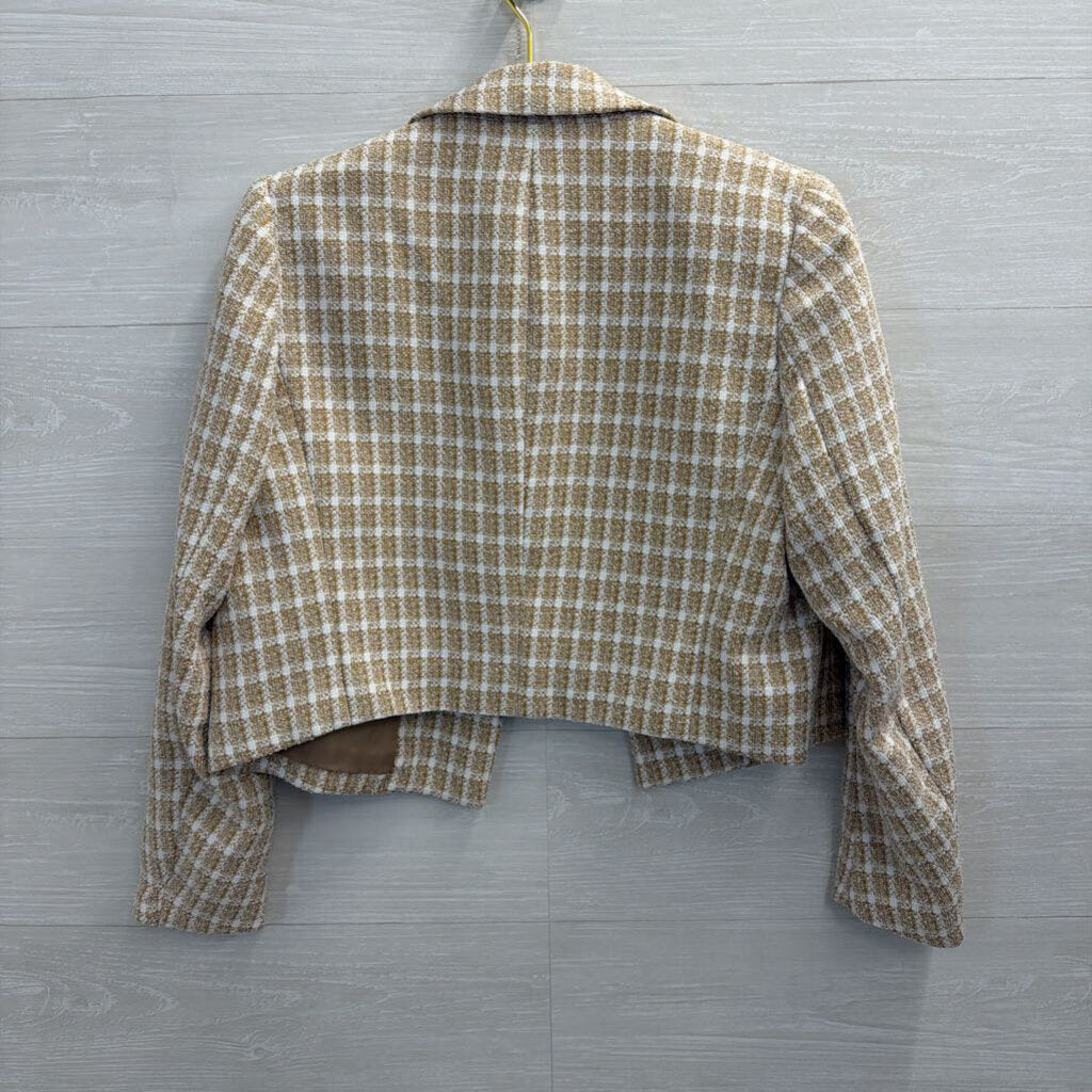 Nine West Brown/ White Plaid Tweed Blazer Jacket Large