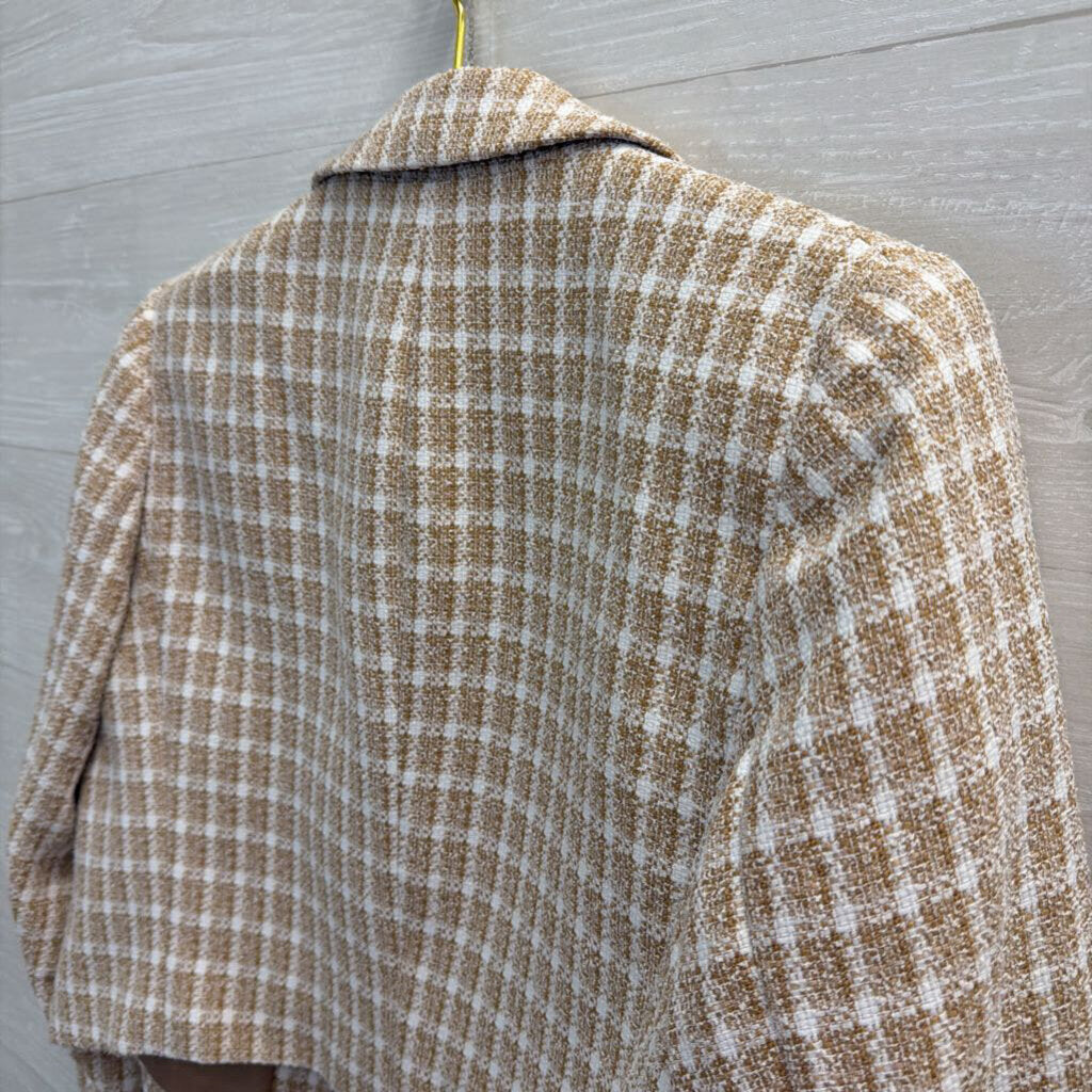 Nine West Brown/ White Plaid Tweed Blazer Jacket Large