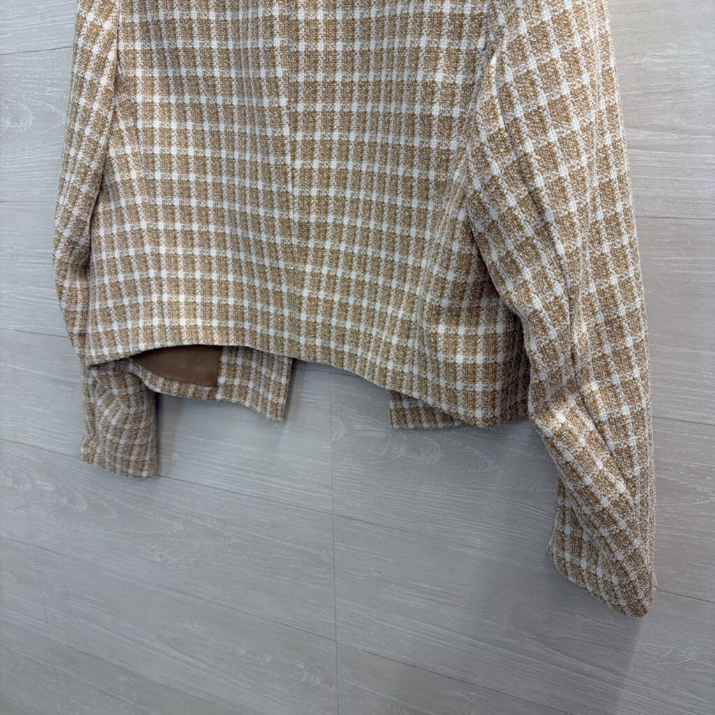 Nine West Brown/ White Plaid Tweed Blazer Jacket Large