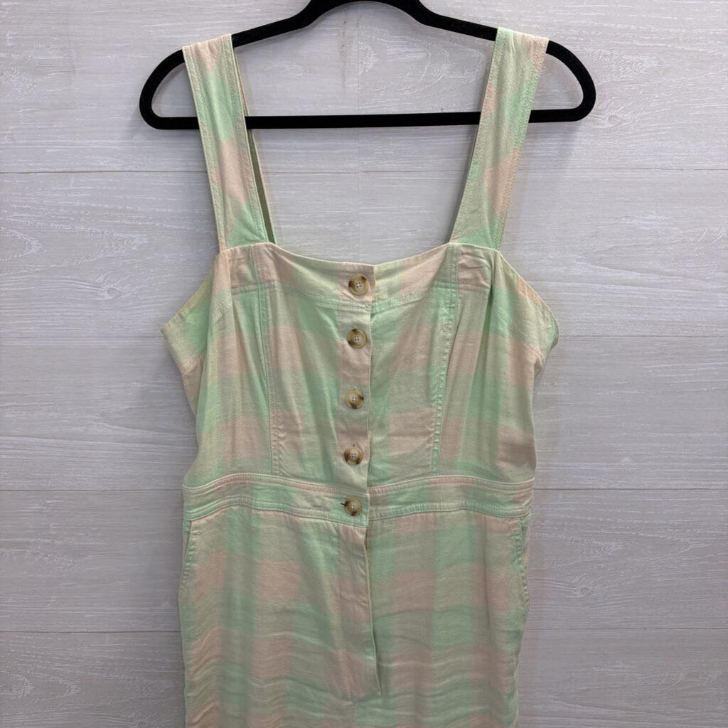 Maeve Green/ Cream Gingham Button Front Jumpsuit 12