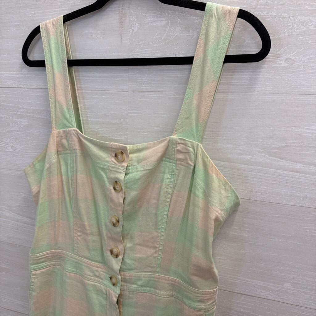 Maeve Green/ Cream Gingham Button Front Jumpsuit 12
