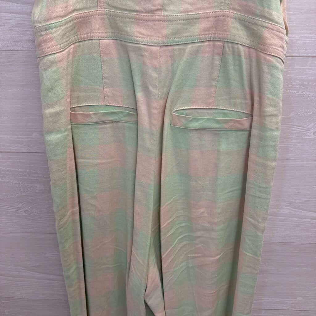 Maeve Green/ Cream Gingham Button Front Jumpsuit 12