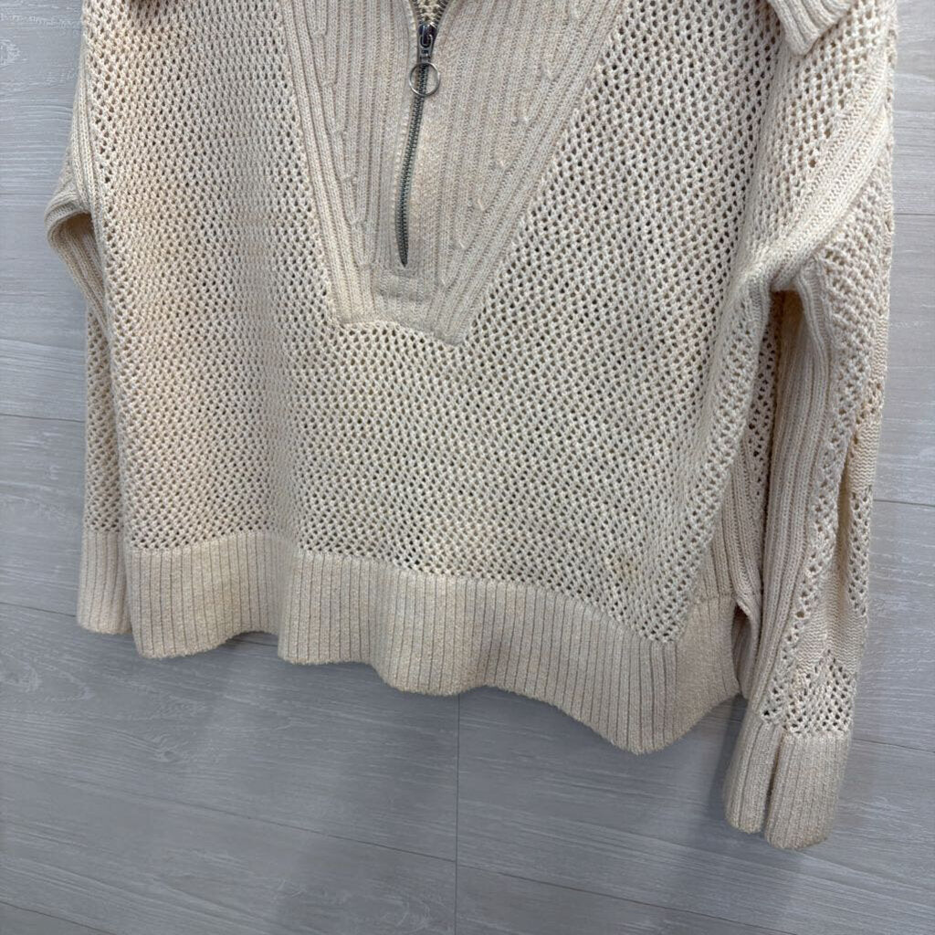 Daily Practice Cream Open Knit Half Zip Pullover Large