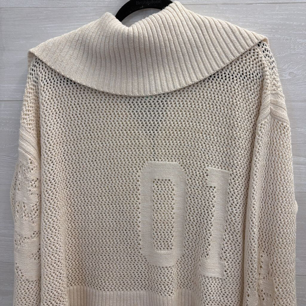 Daily Practice Cream Open Knit Half Zip Pullover Large