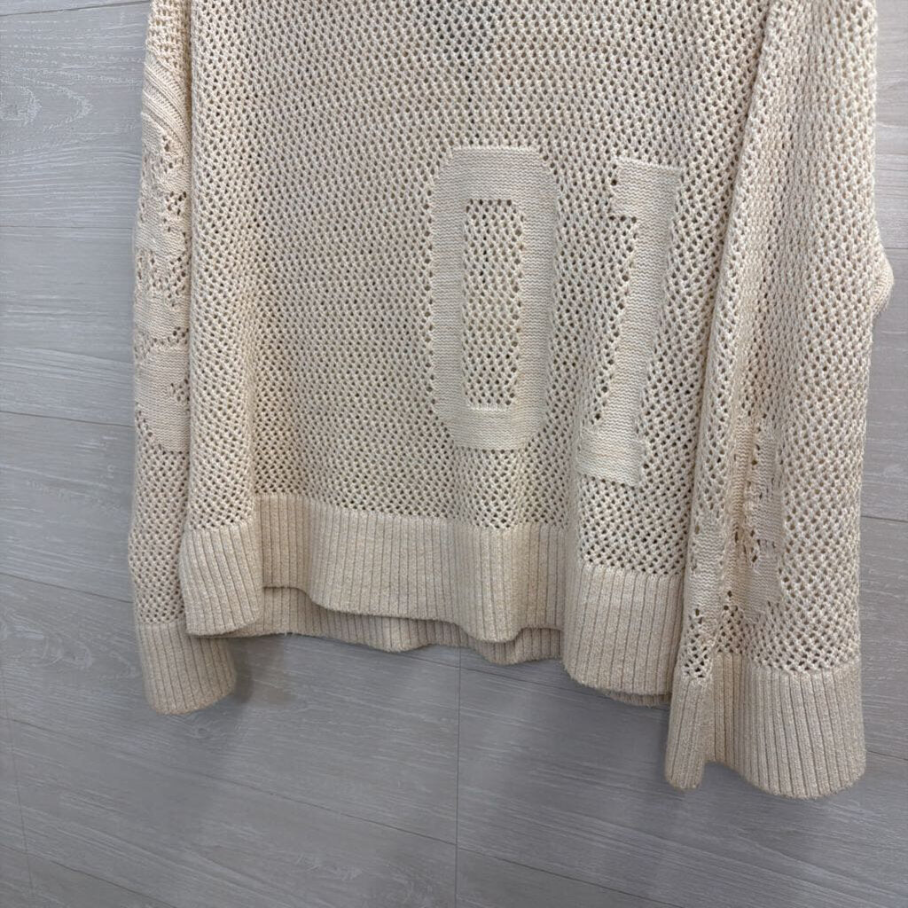 Daily Practice Cream Open Knit Half Zip Pullover Large