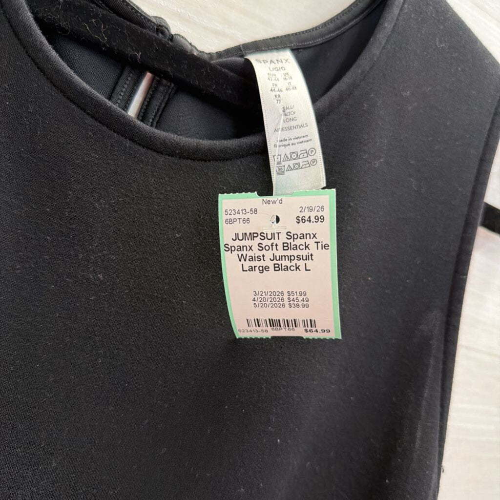 Spanx Soft Black Tie Waist Jumpsuit Large