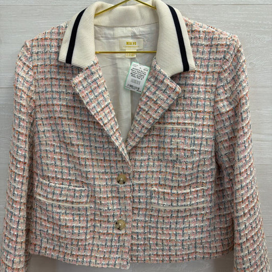 Maeve White/ Pink Tweed Cropped Blazer Jacket 12