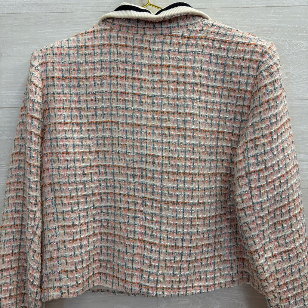 Maeve White/ Pink Tweed Cropped Blazer Jacket 12
