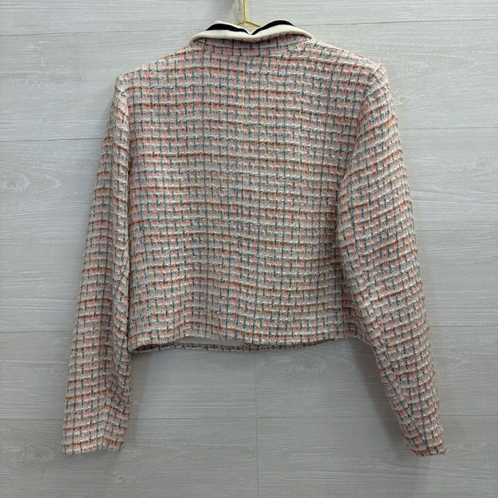 Maeve White/ Pink Tweed Cropped Blazer Jacket 12