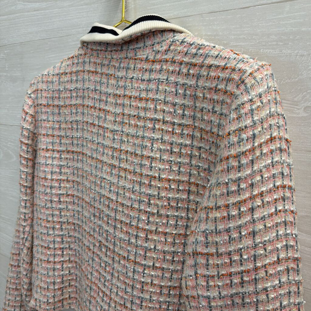 Maeve White/ Pink Tweed Cropped Blazer Jacket 12