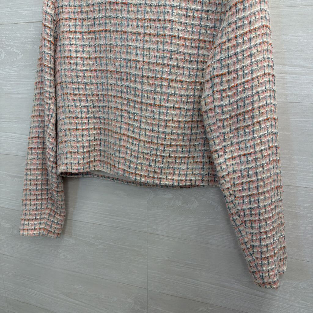 Maeve White/ Pink Tweed Cropped Blazer Jacket 12