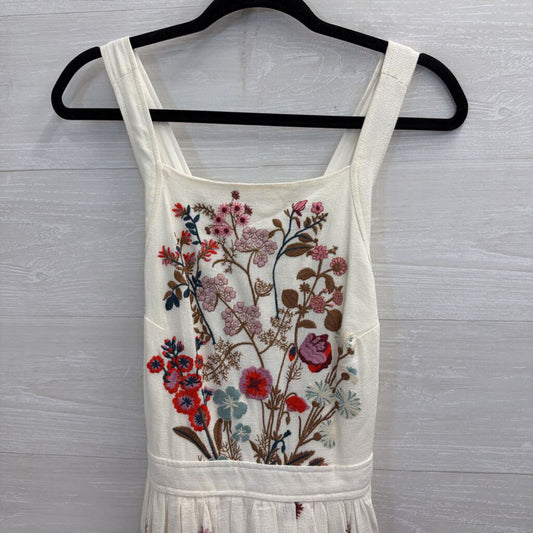 Anthropologie White/ Multi Textured Eularia Floral Embroidered Maxi Dress 10