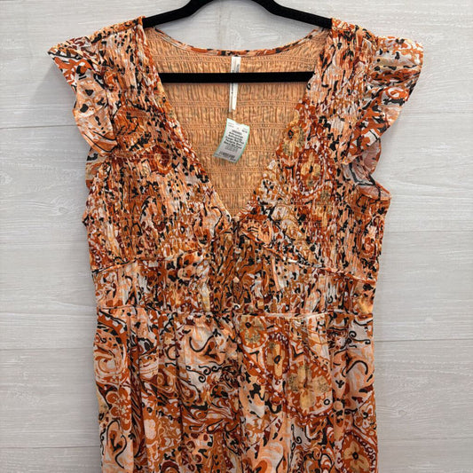Anthropologie Orange/ Multi Print Peregrine Short Sleeve Midi Dress Large
