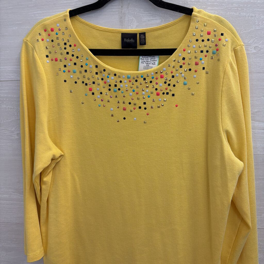 Rafaella Yellow/ Multi Color Studded Long Sleeve Top XXL