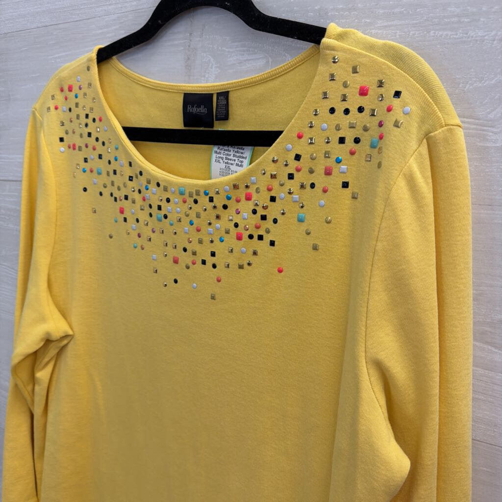 Rafaella Yellow/ Multi Color Studded Long Sleeve Top XXL