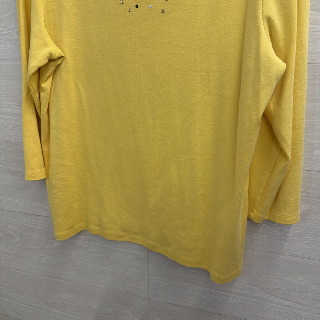 Rafaella Yellow/ Multi Color Studded Long Sleeve Top XXL