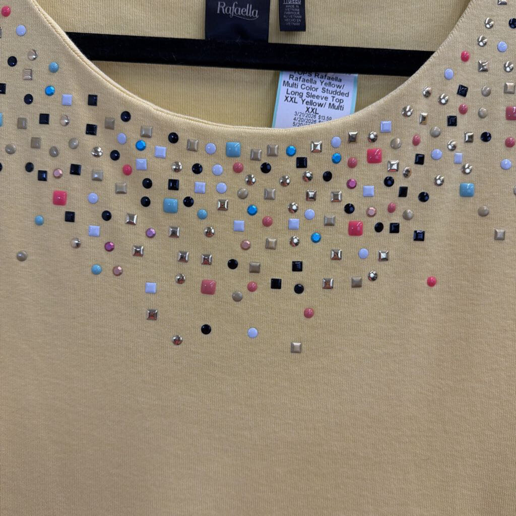 Rafaella Yellow/ Multi Color Studded Long Sleeve Top XXL