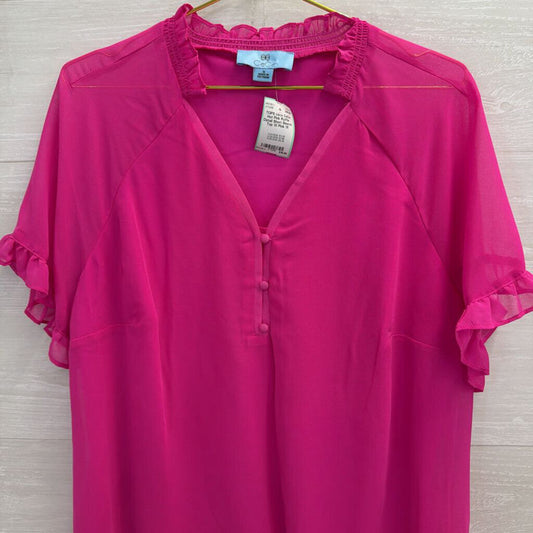 CeCe Hot Pink Ruffle Detail Short Sleeve Top 1X