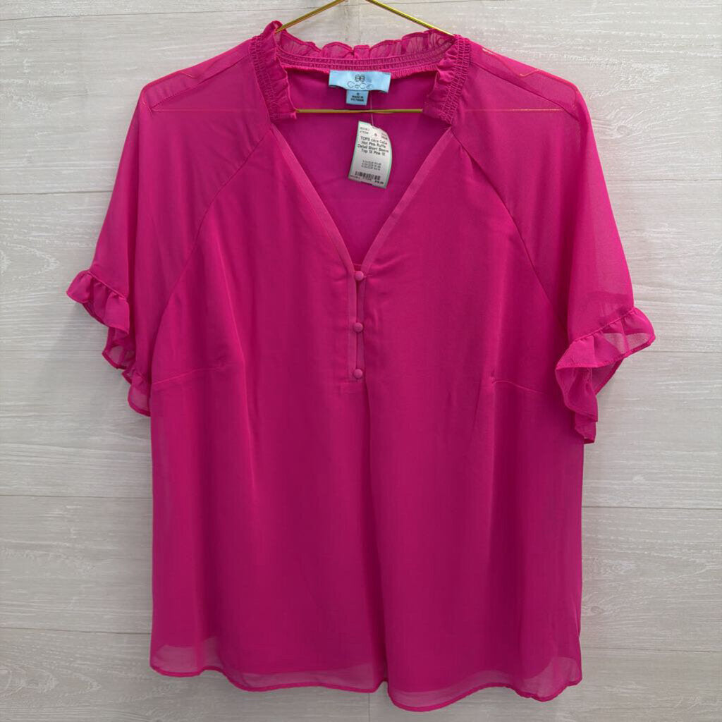 CeCe Hot Pink Ruffle Detail Short Sleeve Top 1X
