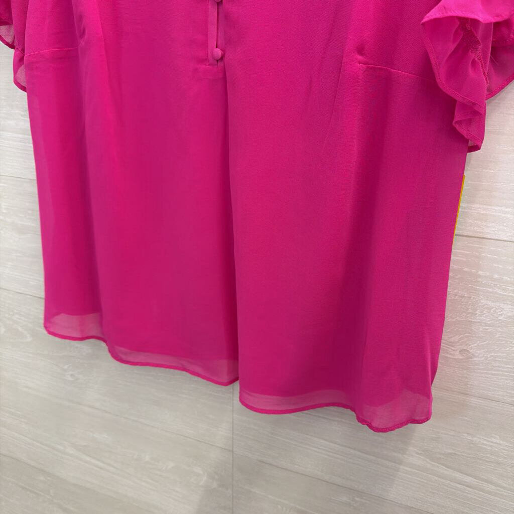 CeCe Hot Pink Ruffle Detail Short Sleeve Top 1X