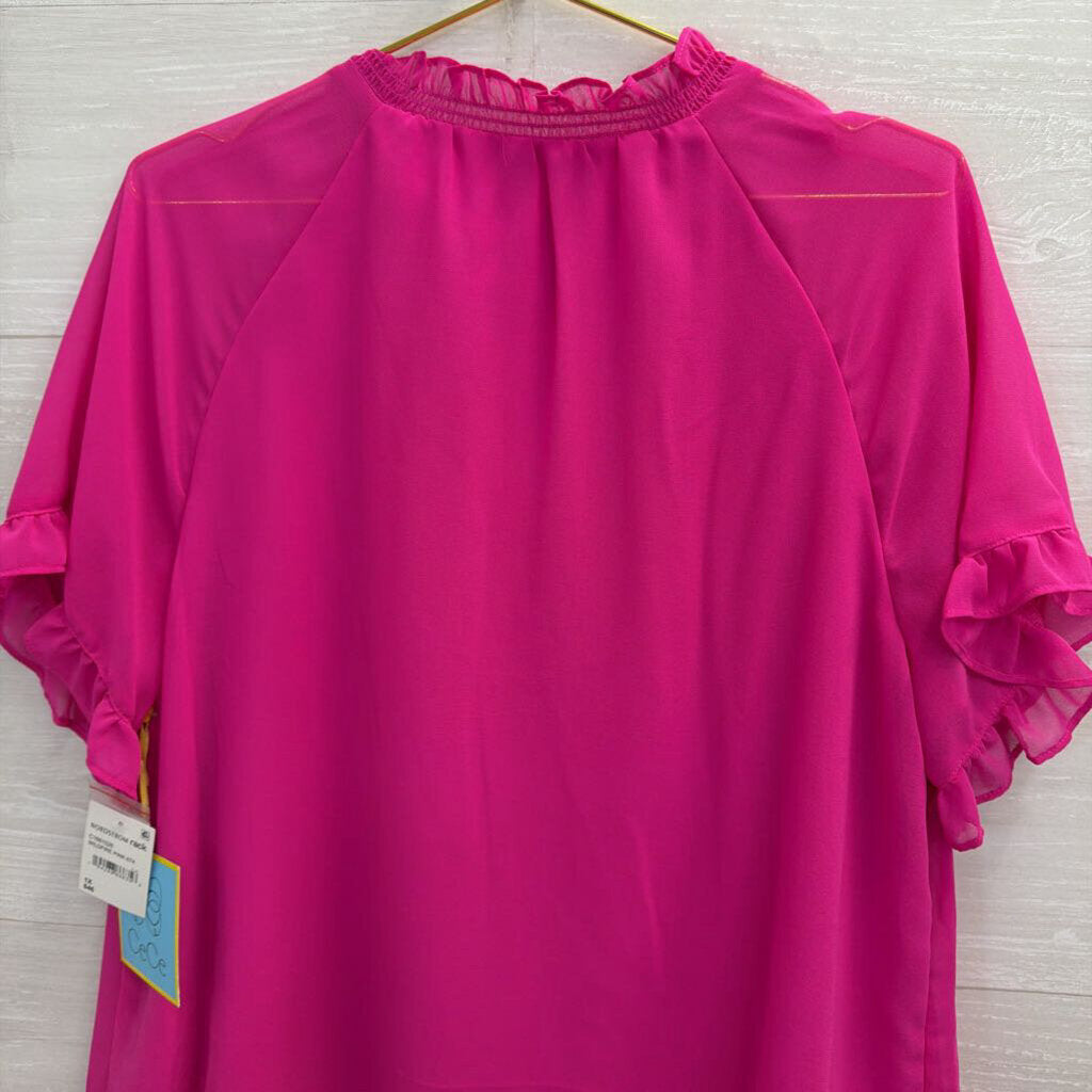 CeCe Hot Pink Ruffle Detail Short Sleeve Top 1X