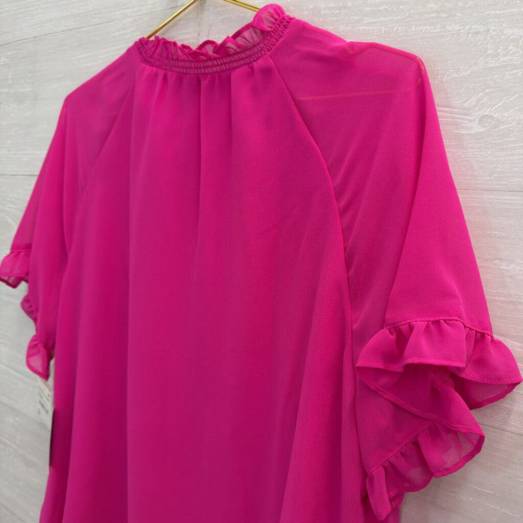 CeCe Hot Pink Ruffle Detail Short Sleeve Top 1X