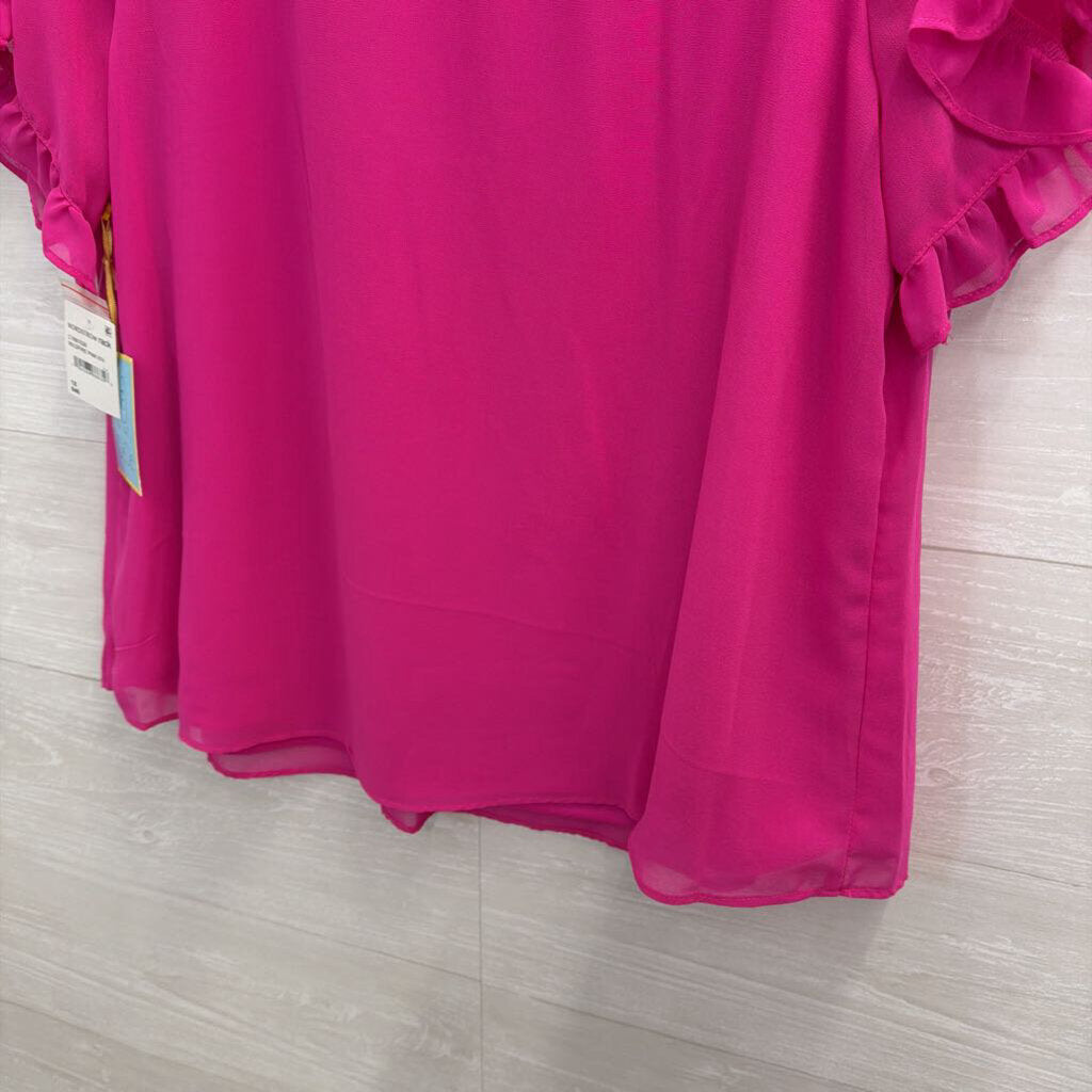 CeCe Hot Pink Ruffle Detail Short Sleeve Top 1X
