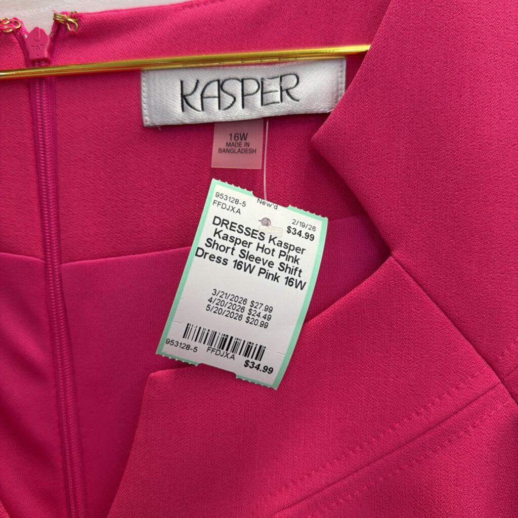 Kasper Hot Pink Short Sleeve Shift Dress 16W